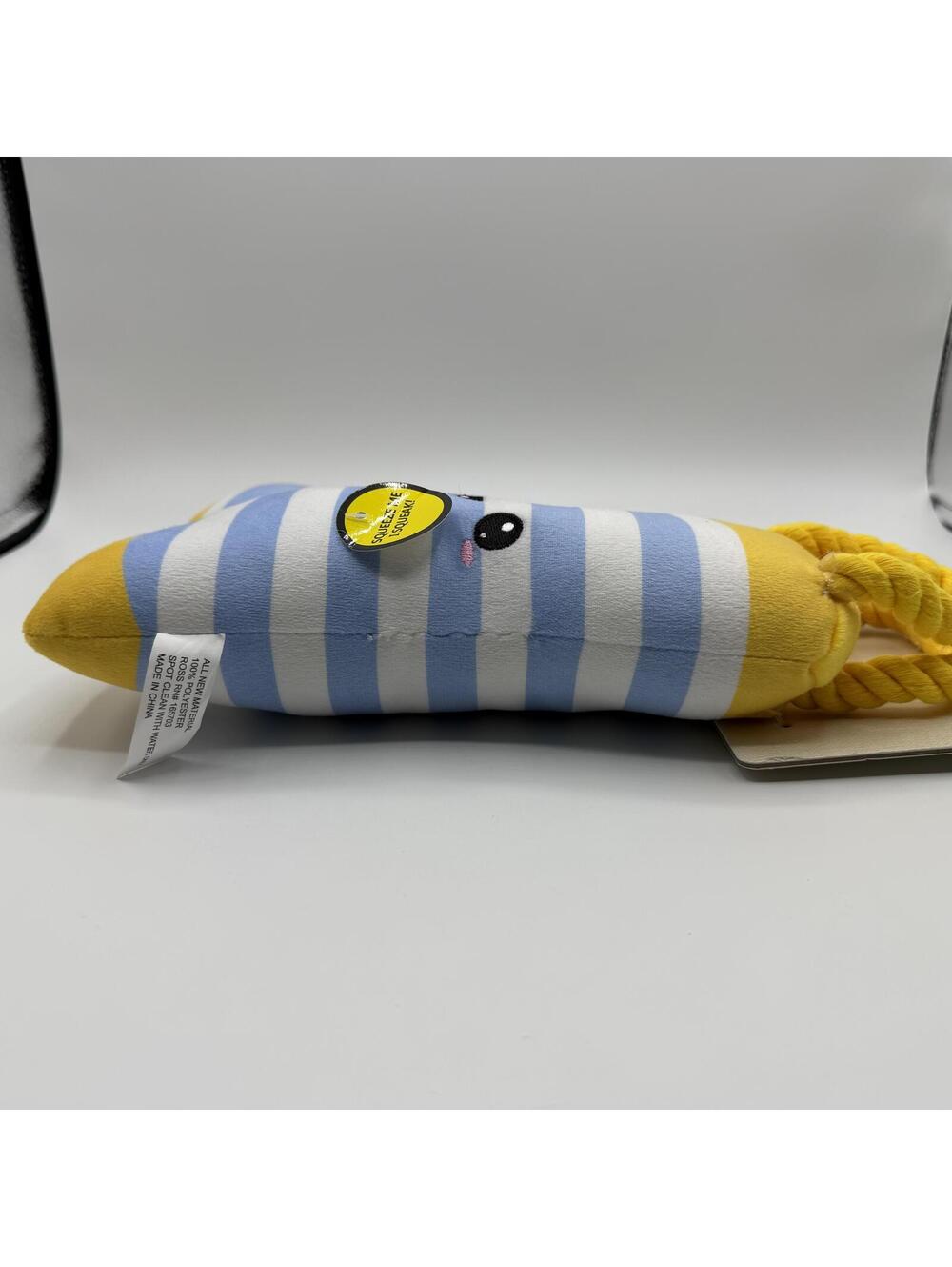 Barker & Jane Blue and White Striped Boot Plush Dog Toy With Squeaker Rope - Picture 9 of 10